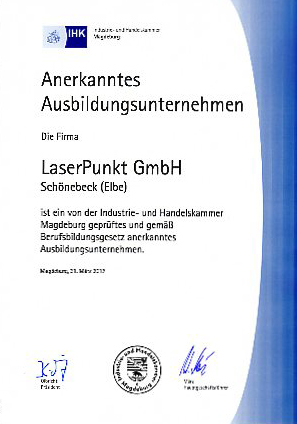 LaserPunkt GmbH, Anerkanntes Ausbildungsunternehmen, IHK